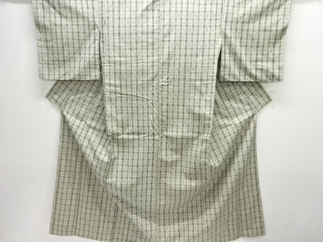 JAPANESE KIMONO / ANTIQUE KIMONO / SILK / TSUMUGI / WOVEN GRID